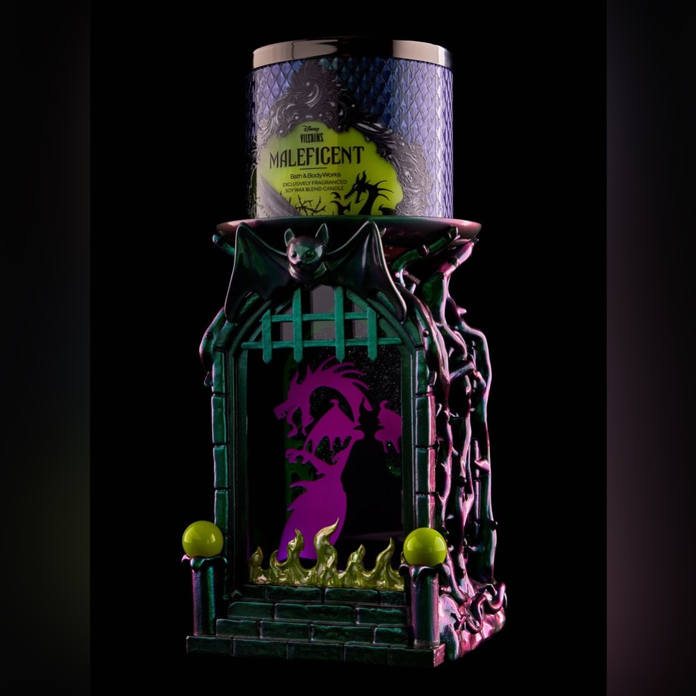 Maleficent Shadowbox pedestal Candle Holder - Black and Green